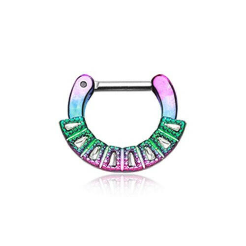 Colorline Sabre Arc Septum Clicker Septum Ring Impulse Piercings 16 GA (1.2mm) 1/4" (6mm) Rainbow/Clear