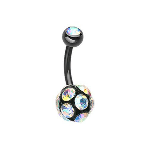 Colorline Sparkle Multi Gem Belly Button Ring Navel Ring Impulse Piercings Black/Aurora Borealis