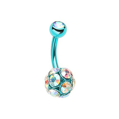 Colorline Sparkle Multi Gem Belly Button Ring Navel Ring Impulse Piercings Teal/Aurora Borealis