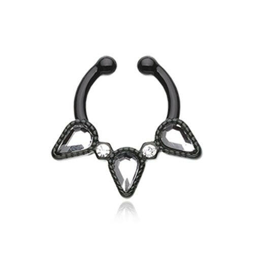 Colorline Sparkle Trident Fake Septum Clip-On Ring Fake Septum Ring Impulse Piercings Black/Clear