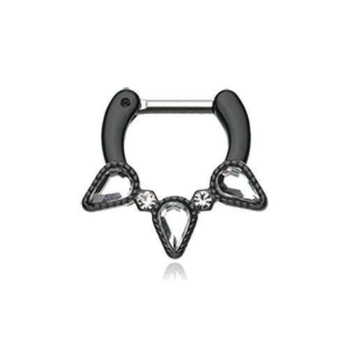 Colorline Sparkle Trident Septum Clicker Septum Ring Impulse Piercings 16 GA (1.2mm) 1/4" (6mm) Black/Clear