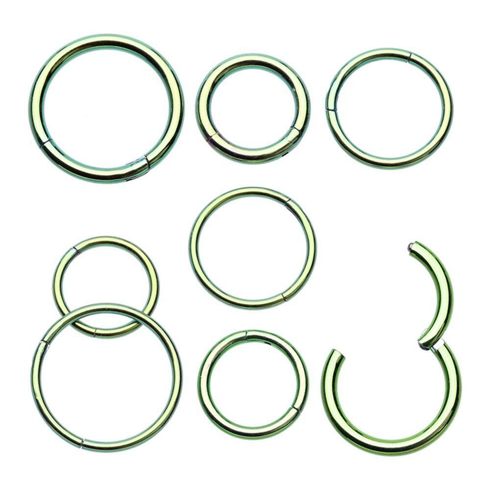 Colorline Steel Seamless Clicker Ring Captive Bead Impulse Piercings 18 GA (1mm) 5/16" (8mm) Green