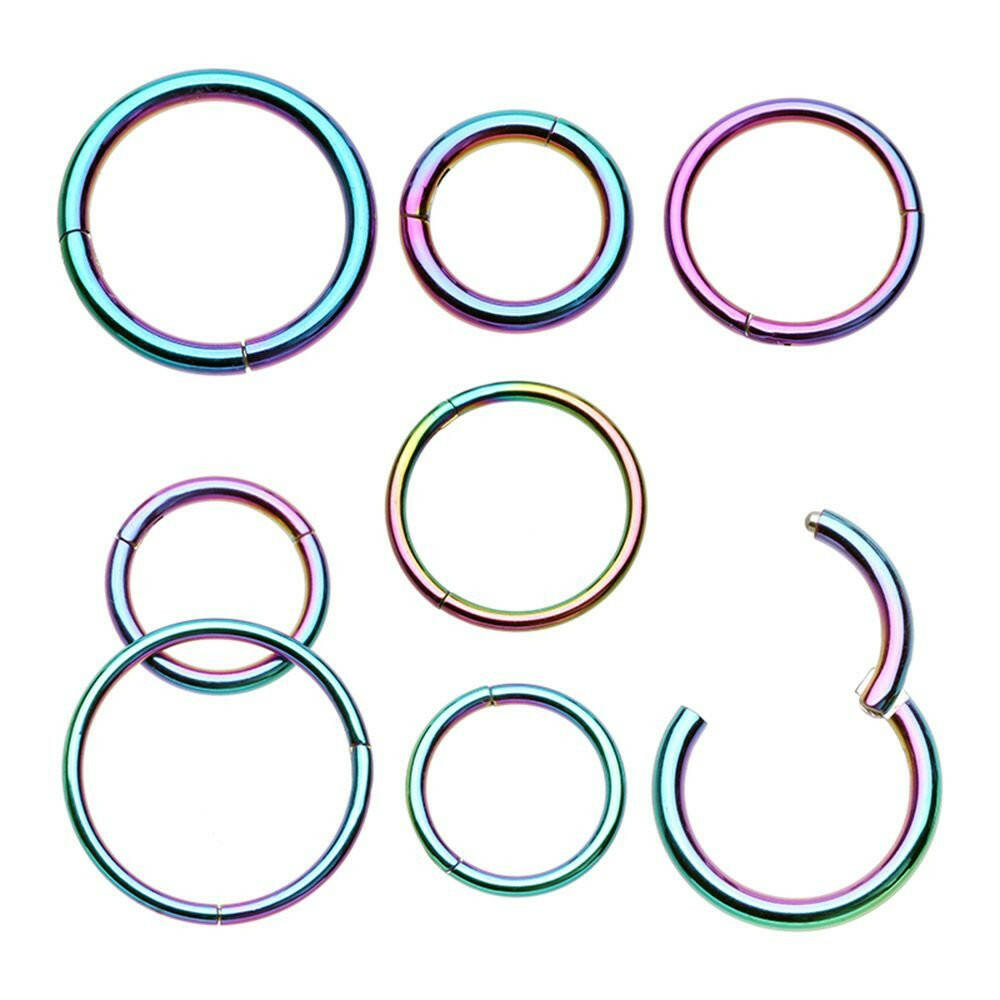 Colorline Steel Seamless Clicker Ring Captive Bead Impulse Piercings 18 GA (1mm) 5/16" (8mm) Rainbow