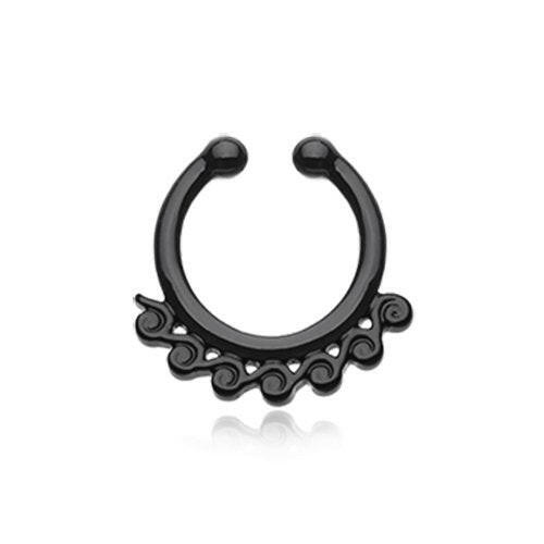 Colorline Tidal Wave Filigree Fake Septum Clip-On Ring Fake Septum Ring Impulse Piercings Black