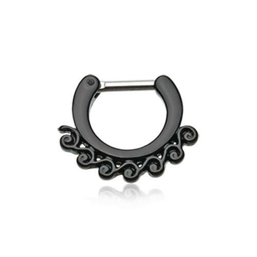 Colorline Tidal Wave Filigree Septum Clicker Septum Ring Impulse Piercings 16 GA (1.2mm) 1/4" (6mm) Black