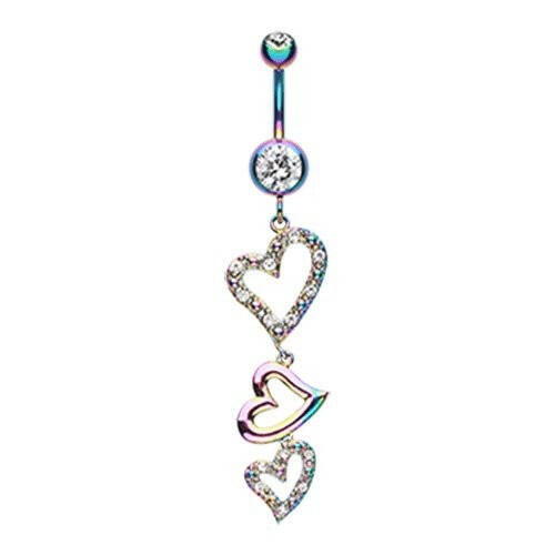 Colorline Triple Hearts Sparkle Belly Button Ring Navel Ring Impulse Piercings