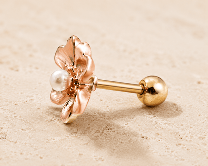 Copper Flower Pearl Cartilage Earring 16G Tragus