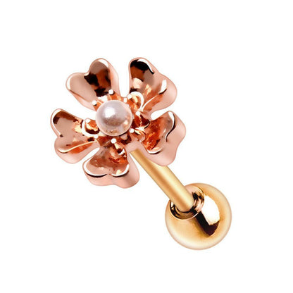 Copper Flower Pearl Cartilage Earring 16G Tragus