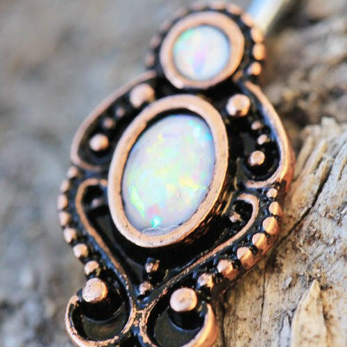 Copper Plated Medieval Style Navel Ring with Double Synthetic Opal Navel Ring Impulse Piercings