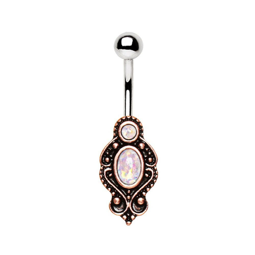 Copper Plated Medieval Style Navel Ring with Double Synthetic Opal Navel Ring Impulse Piercings