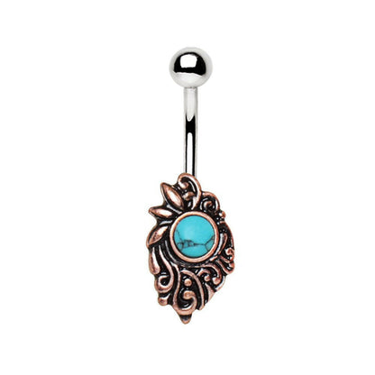 Copper Plated Medieval Style Navel Ring with Turquoise Navel Ring Impulse Piercings