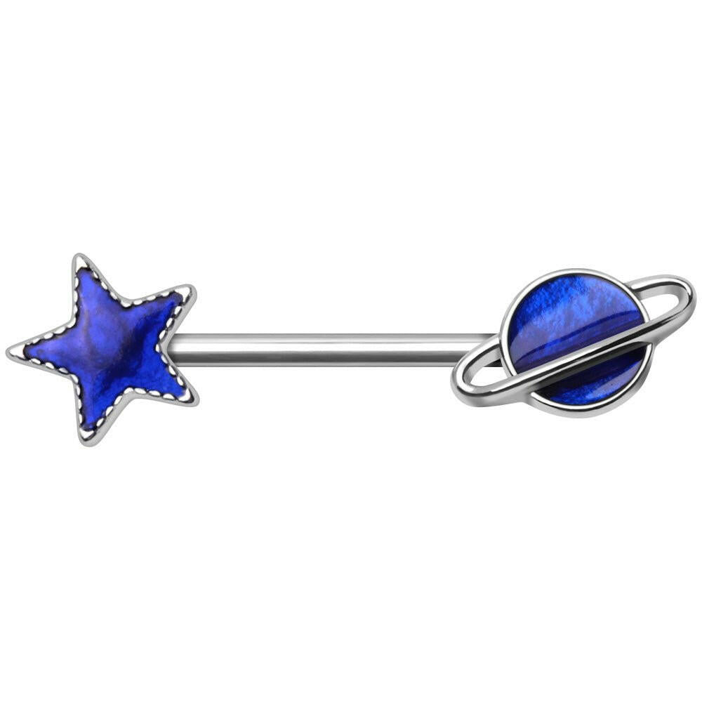 Cosmic Blue Galaxy Nipple Bar in Stainless Steel