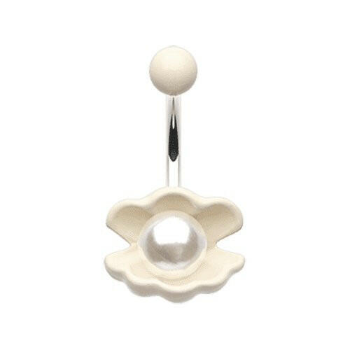 Cream White Ariel's Shell with Pearl Belly Button Ring Navel Ring Impulse Piercings