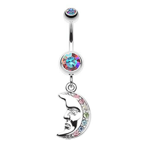 Crescent Moon Face Belly Button Ring Navel Ring Impulse Piercings Aurora Borealis