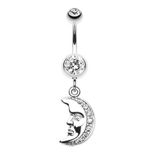 Crescent Moon Face Belly Button Ring Navel Ring Impulse Piercings Clear