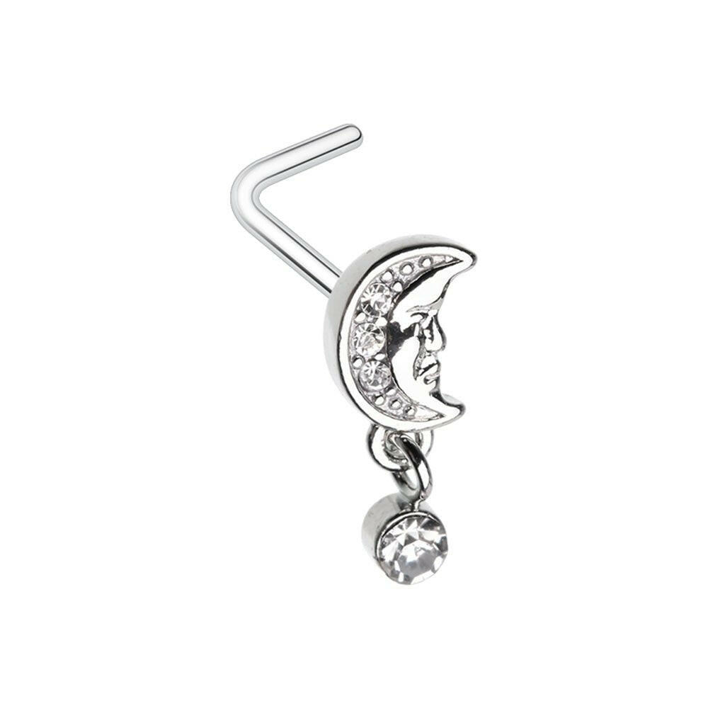 Crescent Moon Face Dangle L-Shaped Nose Ring Nose Ring Impulse Piercings