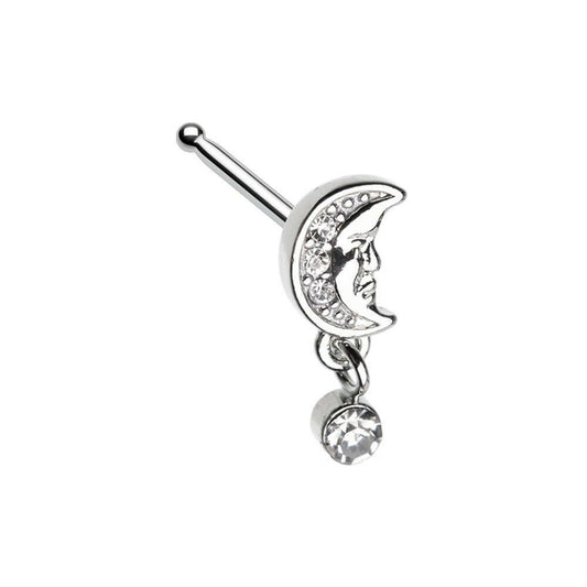 Crescent Moon Face Dangle Nose Stud Ring Nose Ring Impulse Piercings