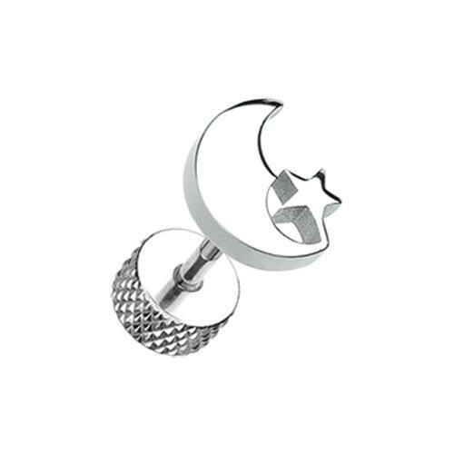 Crescent Moon & Star Steel Fake Plug Earrings Fake Plug Earrings Impulse Piercings 16 GA (1.2mm)