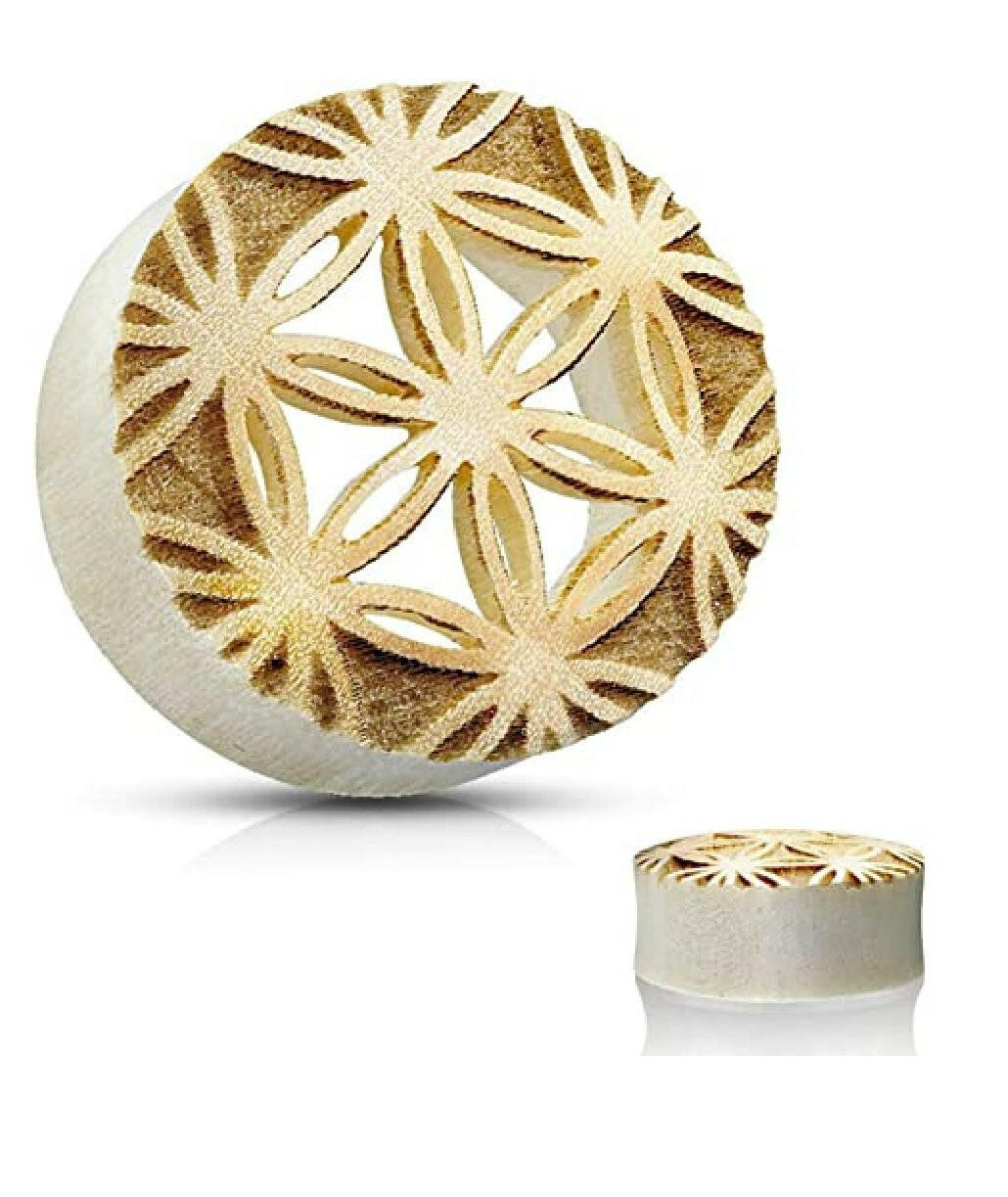 Crocodile Wood Flower of Life Center Cut Out Saddle Fit Organic Plug Tunnels Plugs Impulse Piercings 1/2" (12mm)