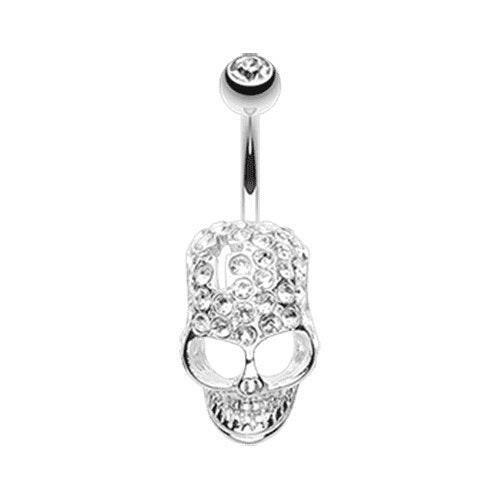 Cross Gem Paved Hardcore Skull Belly Button Ring Navel Ring Impulse Piercings Clear