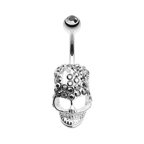 Cross Gem Paved Hardcore Skull Belly Button Ring Navel Ring Impulse Piercings Hematite