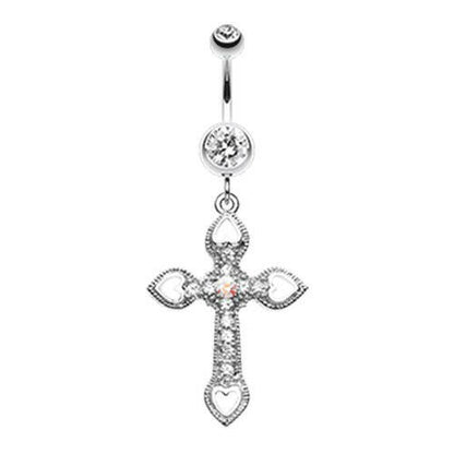 Cross Hearts Belly Button Ring Navel Ring Impulse Piercings Clear/Aurora Borealis