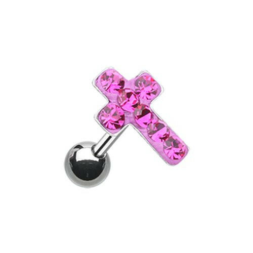 Cross Multi-Sprinkle Dot Multi-Gem Cartilage Tragus Earring Cartilage Earring Impulse Piercings Fuchsia