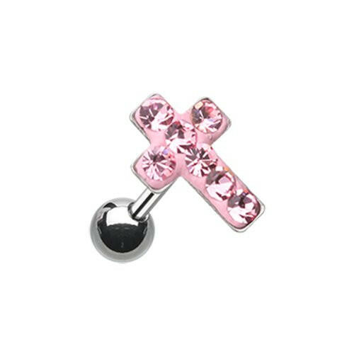 Cross Multi-Sprinkle Dot Multi-Gem Cartilage Tragus Earring Cartilage Earring Impulse Piercings Pink