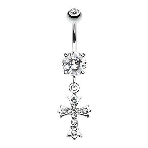 Cross my Path Belly Button Ring Navel Ring Impulse Piercings Clear