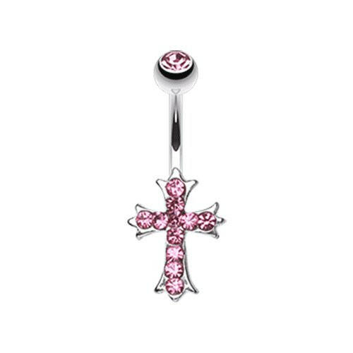 Cross Sparkle Belly Button Ring Navel Ring Impulse Piercings Light Pink