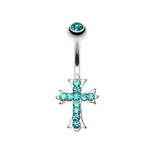 Cross Sparkle Belly Button Ring Navel Ring Impulse Piercings Teal