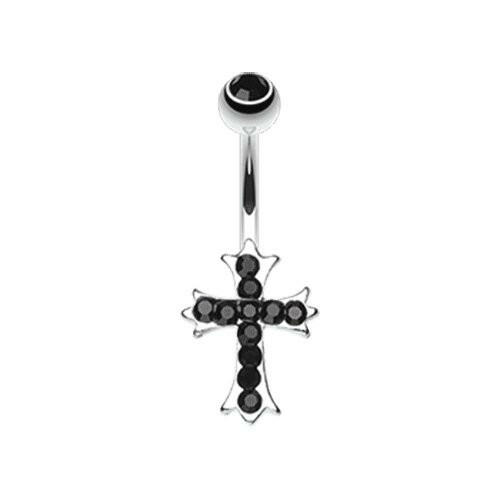 Cross Sparkle Belly Button Ring Navel Ring Impulse Piercings Black