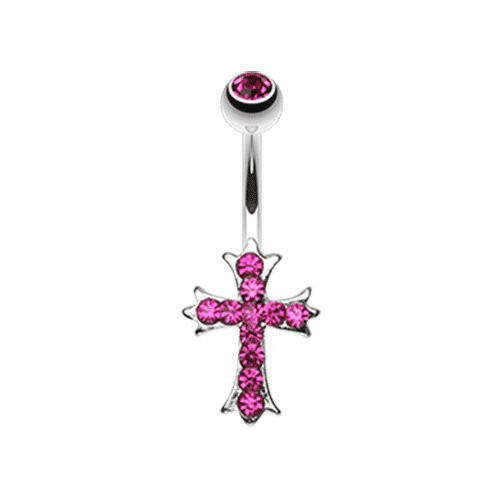 Cross Sparkle Belly Button Ring Navel Ring Impulse Piercings Fuchsia