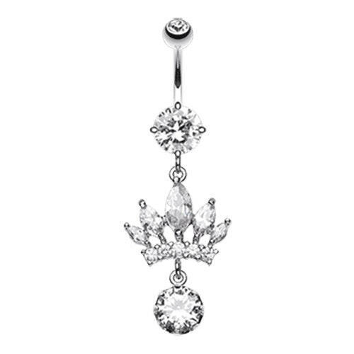 Crown Gem Dazzle Cubic Zirconia Belly Button Ring Navel Ring Impulse Piercings Clear