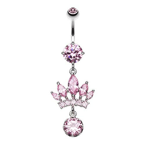 Crown Gem Dazzle Cubic Zirconia Belly Button Ring Navel Ring Impulse Piercings Pink