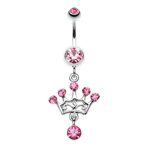 Crown Gem Sparkle Belly Button Ring Navel Ring Impulse Piercings Light Pink