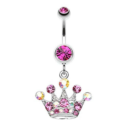 Crown Jewel Multi-Gem Belly Button Ring Navel Ring Impulse Piercings Fuchsia