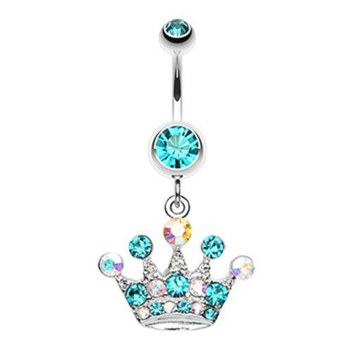 Crown Jewel Multi-Gem Belly Button Ring Navel Ring Impulse Piercings Teal