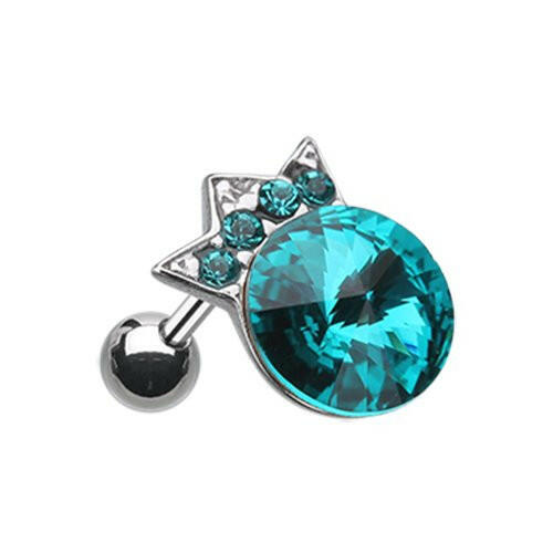 Crown Topped Gem Cartilage Tragus Earring Cartilage Earring Impulse Piercings Teal