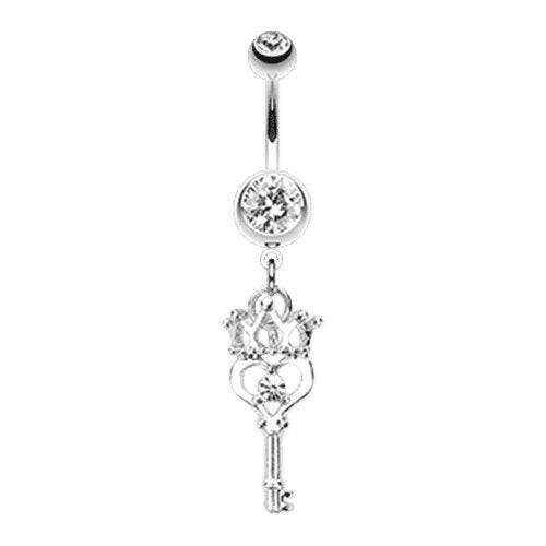 Crowned Heart Key Belly Button Ring Navel Ring Impulse Piercings Clear