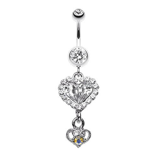 Crystal Heart in Heart Belly Button Ring Navel Ring Impulse Piercings Clear