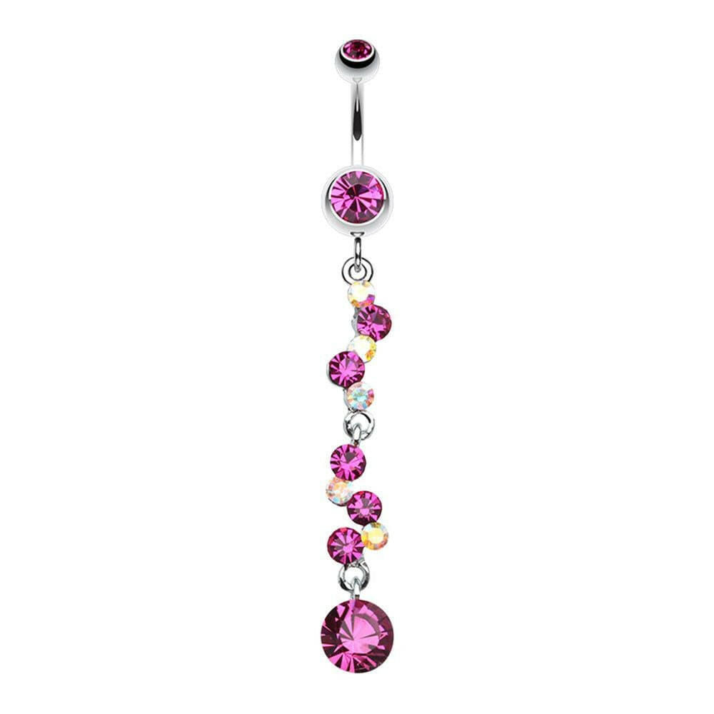 Crystal Journey Swirl Belly Button Ring Navel Ring Impulse Piercings Fuchsia/Aurora Borealis