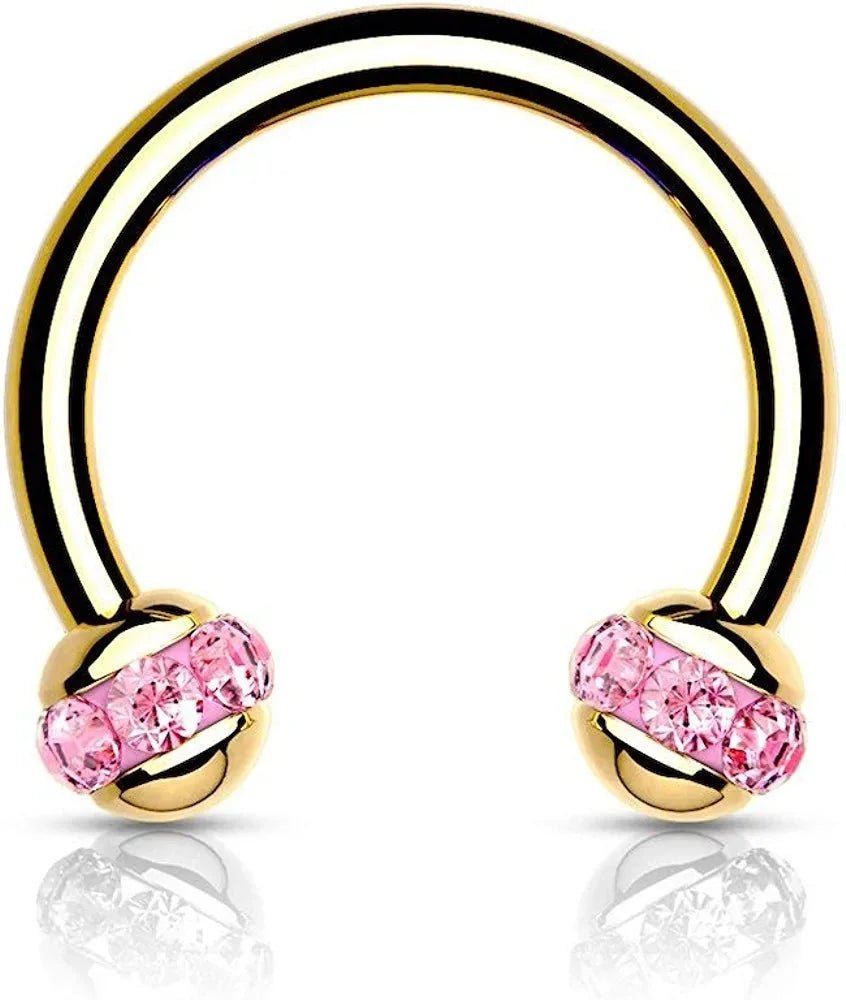 Crystals Paved Around ball Gold PVD Over 316L Surgical Steel Horseshoes for Ear Cartilage, Daith, Eyebrow, Nose Septum and More Horseshoe Skin Metals