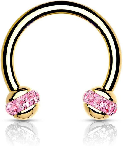 Crystals Paved Around ball Gold PVD Over 316L Surgical Steel Horseshoes for Ear Cartilage, Daith, Eyebrow, Nose Septum and More Horseshoe Skin Metals