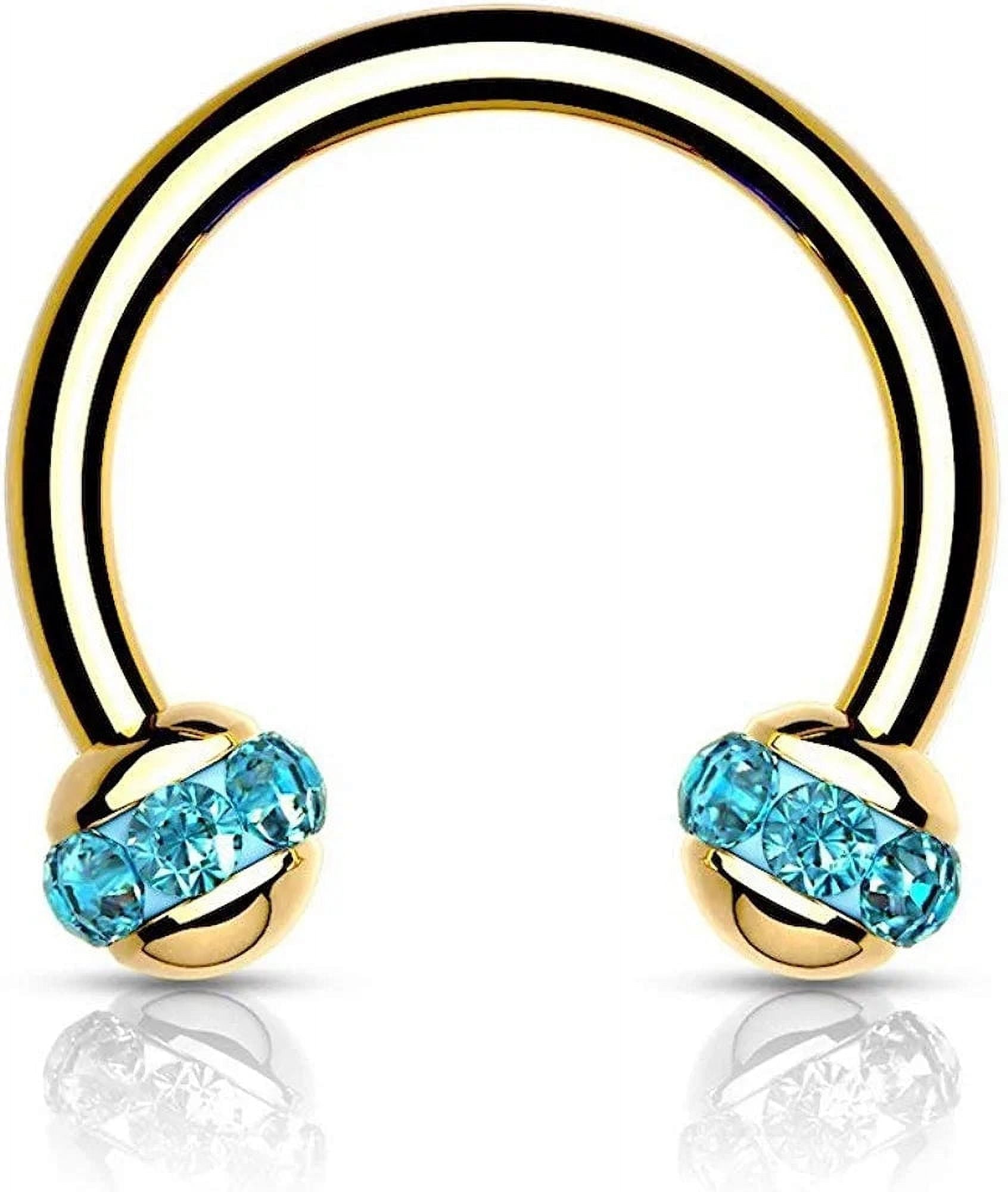 Crystals Paved Around ball Gold PVD Over 316L Surgical Steel Horseshoes for Ear Cartilage, Daith, Eyebrow, Nose Septum and More Horseshoe Skin Metals