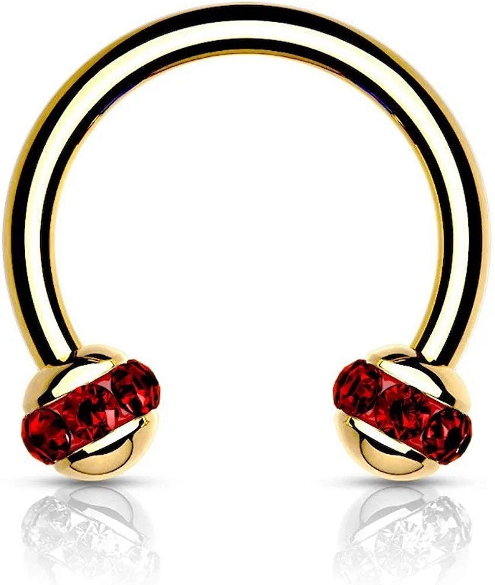 Crystals Paved Around ball Gold PVD Over 316L Surgical Steel Horseshoes for Ear Cartilage, Daith, Eyebrow, Nose Septum and More Horseshoe Skin Metals