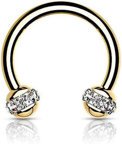 Crystals Paved Around ball Gold PVD Over 316L Surgical Steel Horseshoes for Ear Cartilage, Daith, Eyebrow, Nose Septum and More Horseshoe Skin Metals