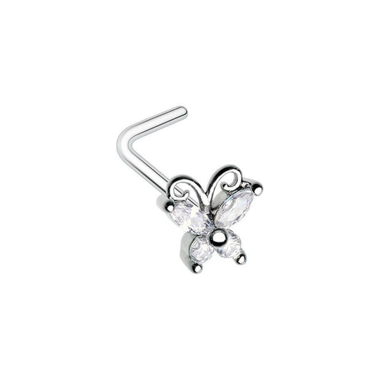 Cubic Butterfly Prong Set Gem L-Shape Nose Ring Nose Ring Impulse Piercings