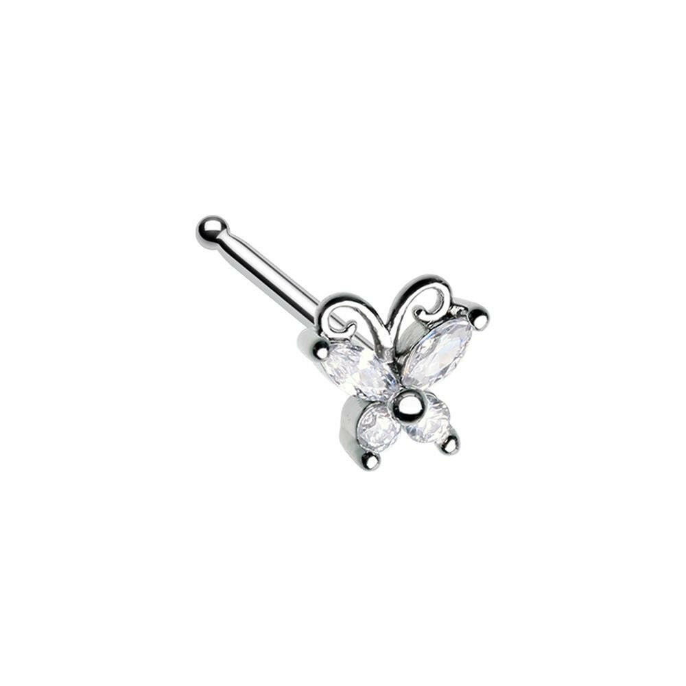 Cubic Butterfly Prong Set Gem Nose Stud Ring Nose Ring Impulse Piercings