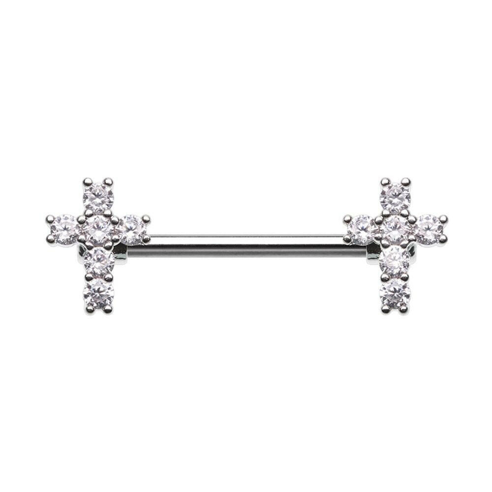 Cubic Cross Gem Nipple Barbell Ring Nipple Ring Impulse Piercings